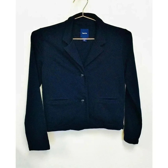 Gap Kids Girls Dark Navy Blue Notched Lapel Button Front Blazer Size XXL 14-16 - Picture 1 of 11
